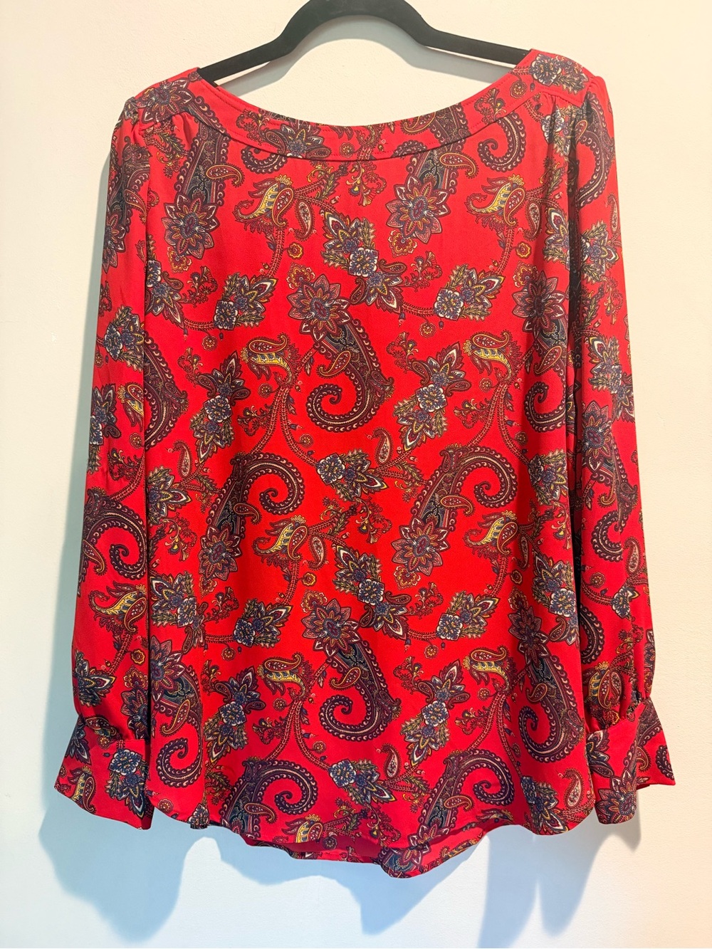 LOFT Red Paisley Print Long Sleeve Blouse Size Large NWT